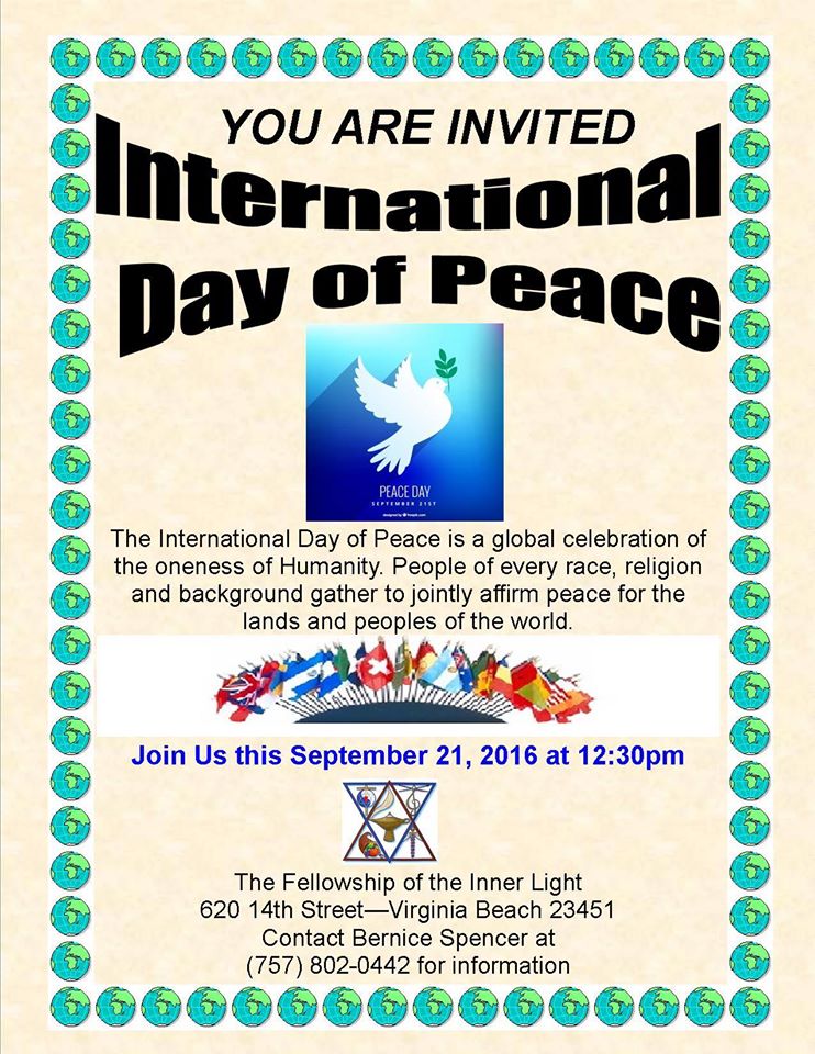 You are currently viewing Please Join Us!  International Day of Peace ~ Community Prayer and Affirmation