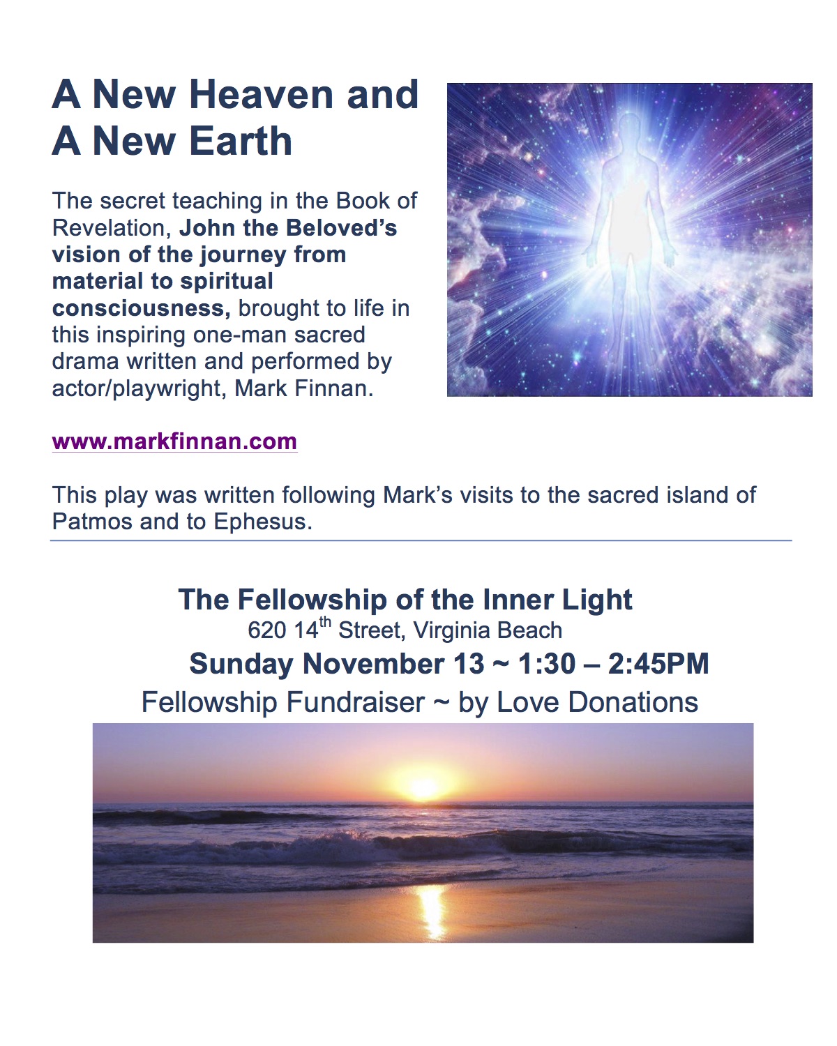 You are currently viewing Special Event!:  “A New Heaven and A New Earth” ~ Sacred Drama with Mark Finnan…